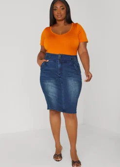 Online Ashley Stewart Denim Pencil Skirt Dk Rinse