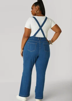 Sale Ashley Stewart Distressed Denim Overalls Dk Rinse