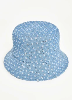 Hot Ashley Stewart Distressed Sequin Bucket Hat Denim
