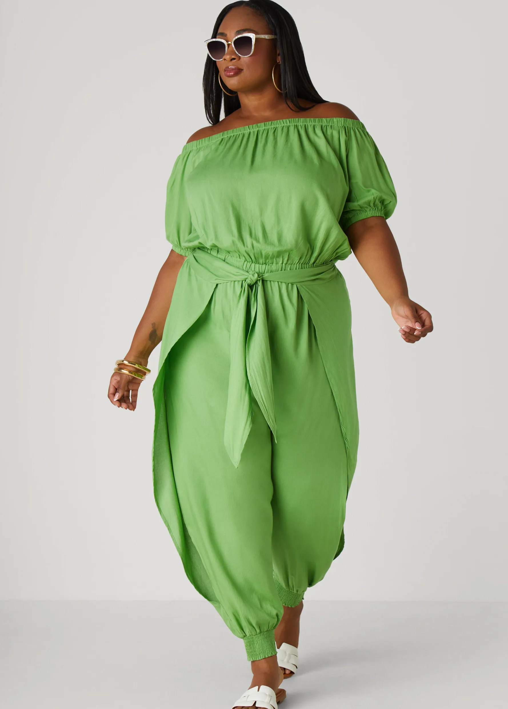 Best Ashley Stewart Draped Off The Shoulder Jumpsuit