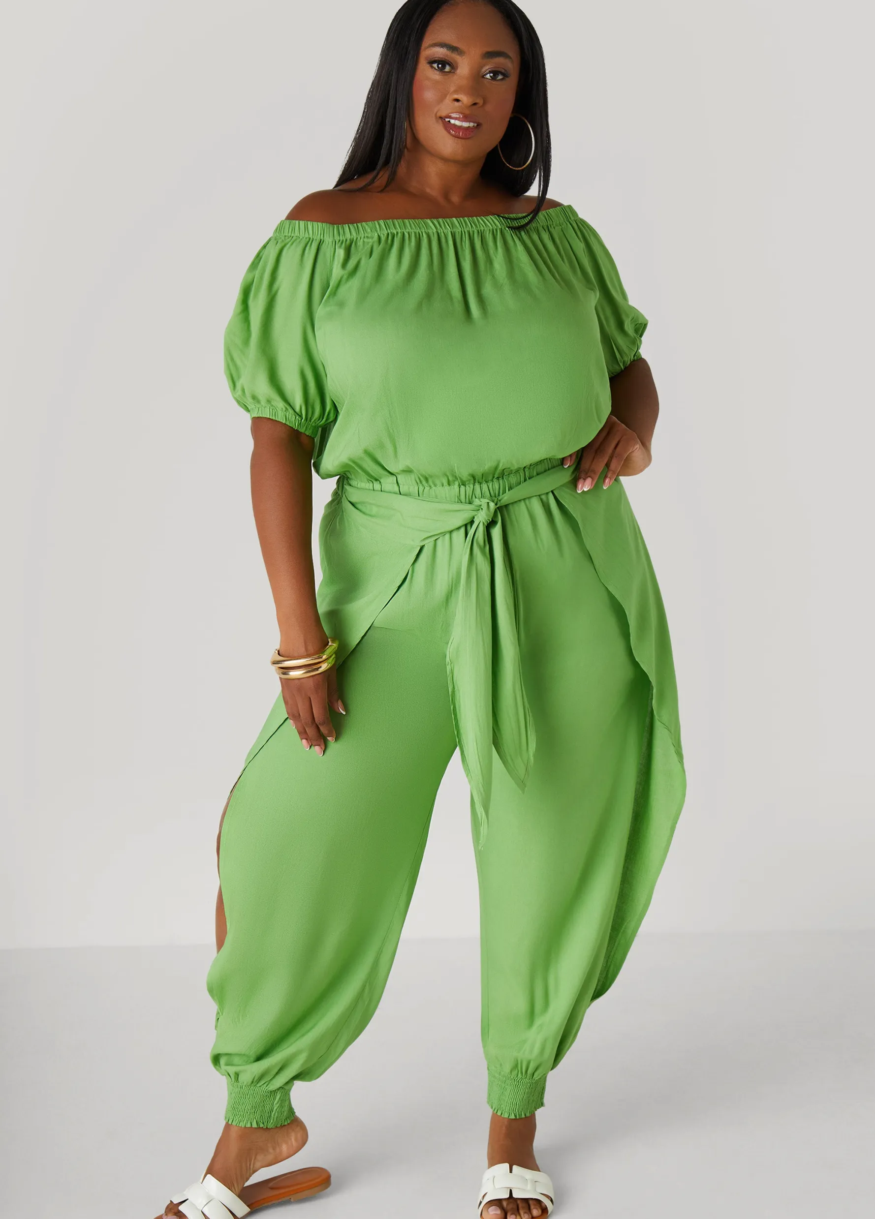 Best Ashley Stewart Draped Off The Shoulder Jumpsuit