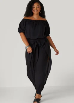 Best Ashley Stewart Draped Off The Shoulder Jumpsuit