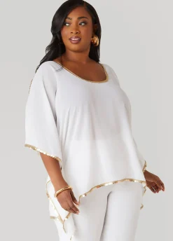 Outlet Ashley Stewart Embellished Cold Shoulder Blouse White