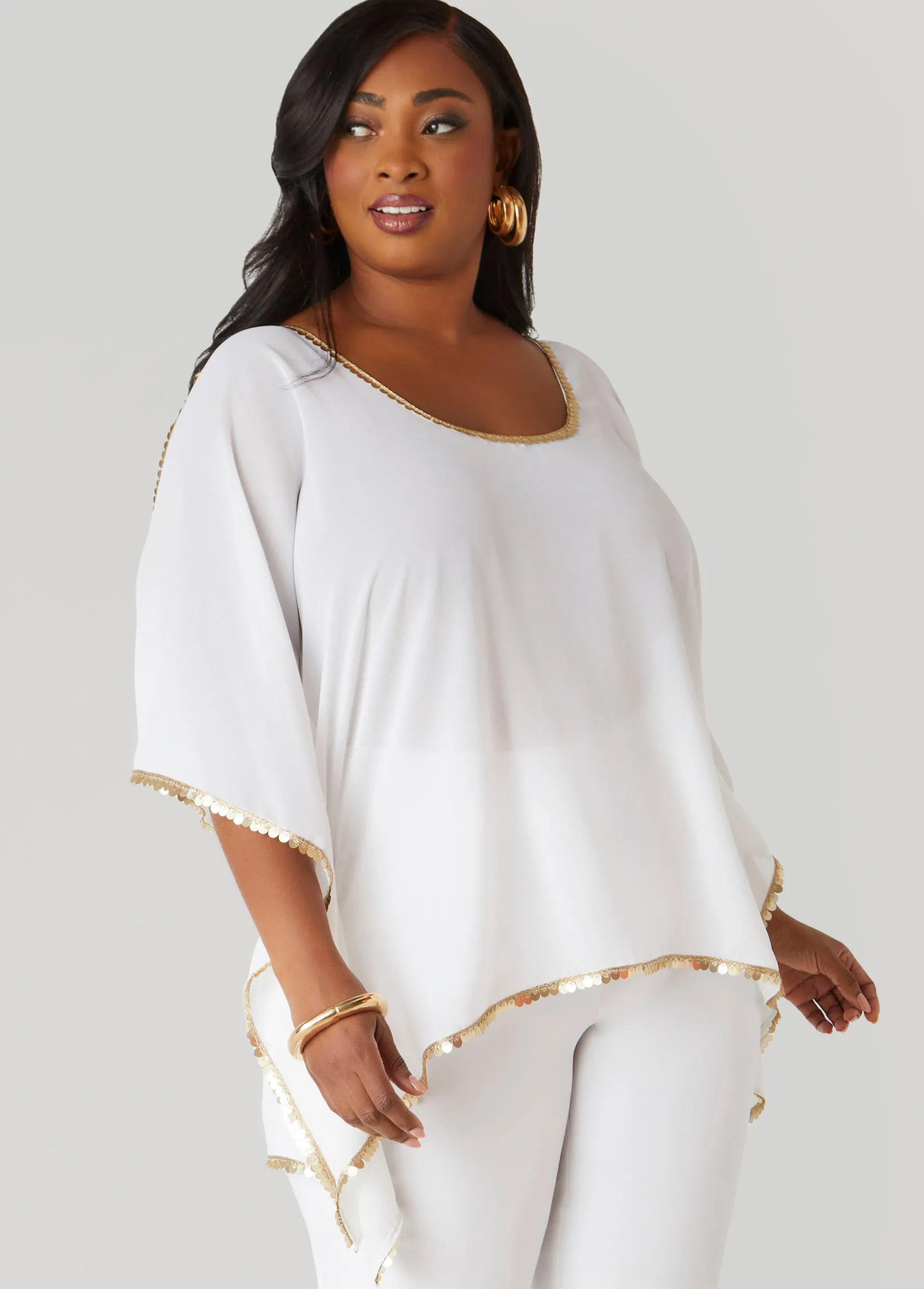 Outlet Ashley Stewart Embellished Cold Shoulder Blouse White