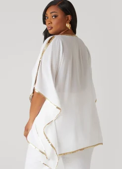 Outlet Ashley Stewart Embellished Cold Shoulder Blouse White
