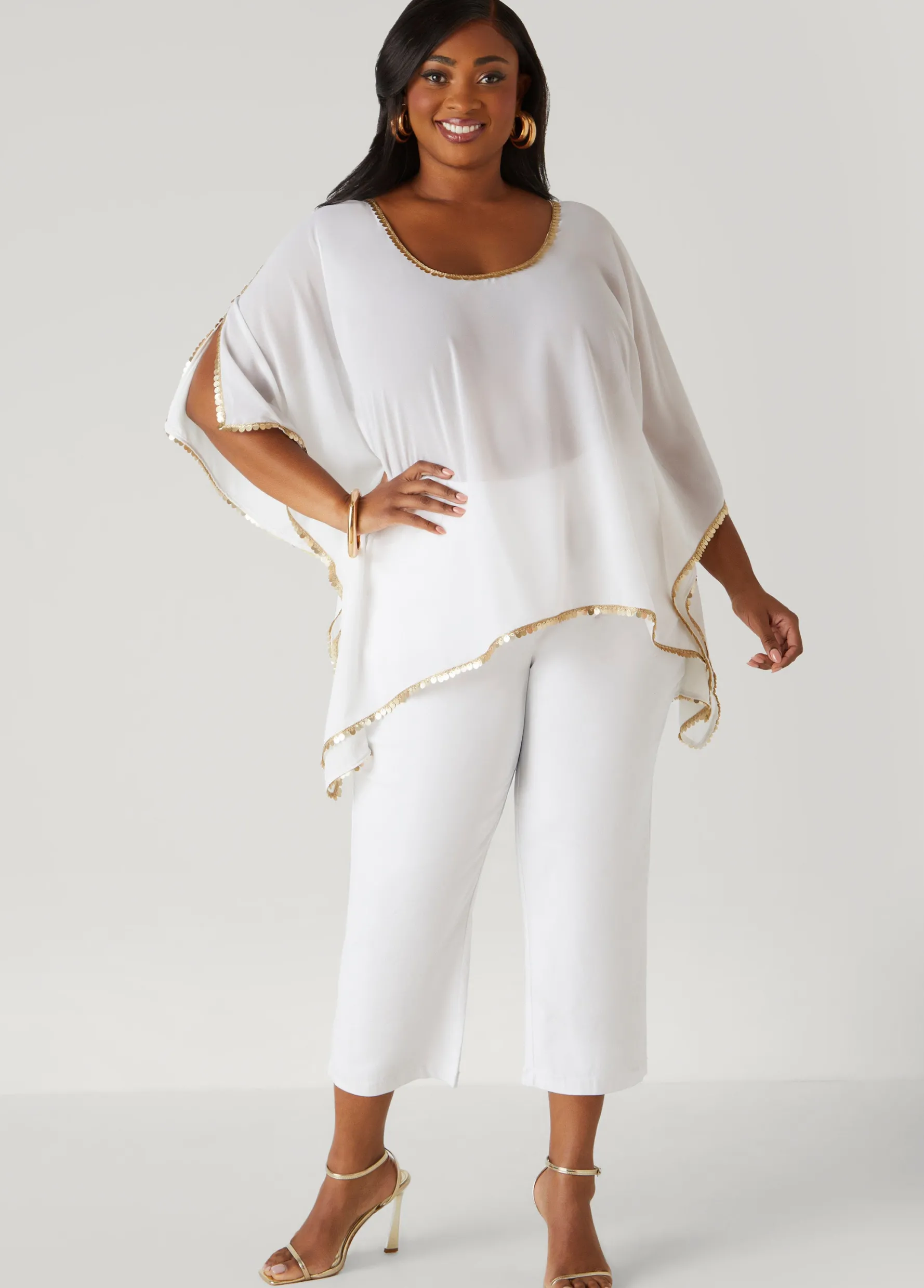 Outlet Ashley Stewart Embellished Cold Shoulder Blouse White