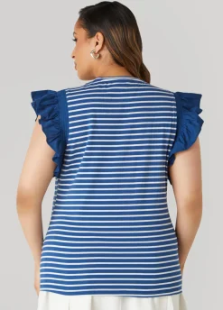 Online Ashley Stewart Embellished Paneled Striped Top Navy Peony