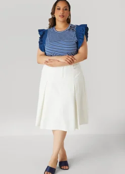 Online Ashley Stewart Embellished Paneled Striped Top Navy Peony