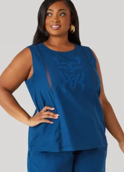 Best Ashley Stewart Embroidered Cotton And Linen Top