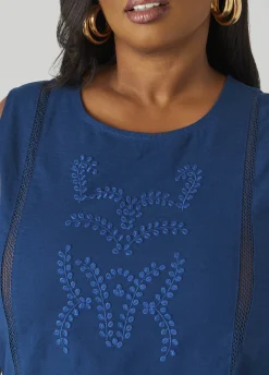 Best Ashley Stewart Embroidered Cotton And Linen Top