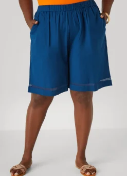 Hot Ashley Stewart Embroidered Cotton Blend Shorts Indigo