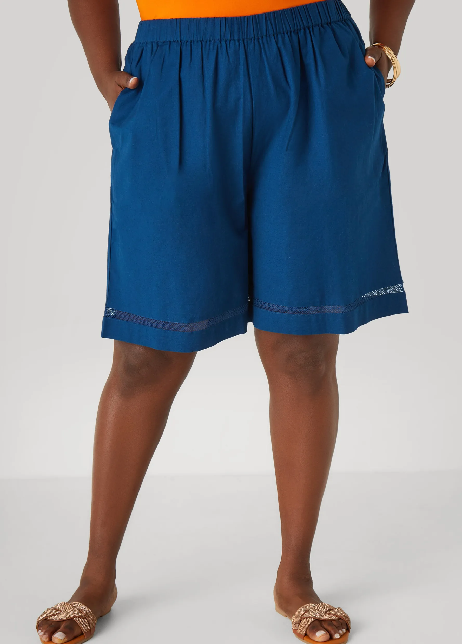 Hot Ashley Stewart Embroidered Cotton Blend Shorts Indigo