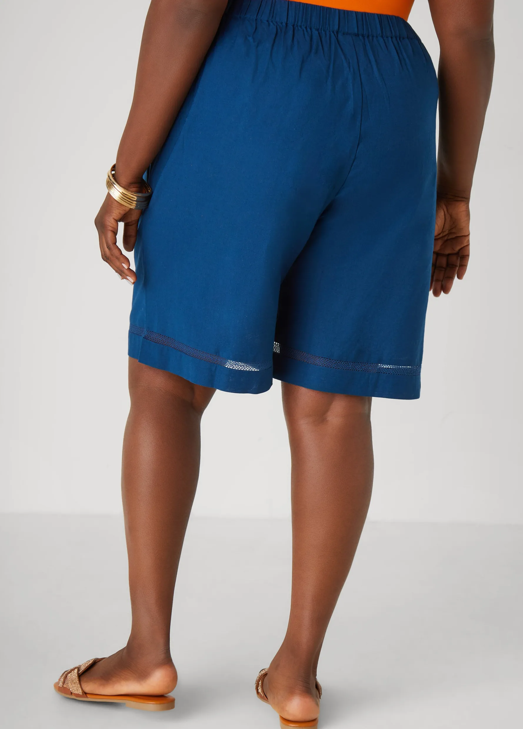 Hot Ashley Stewart Embroidered Cotton Blend Shorts Indigo
