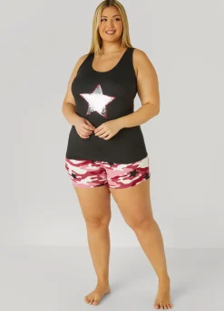 Best Ashley Stewart Emme Jordan Star PJs Shorts Set Multi