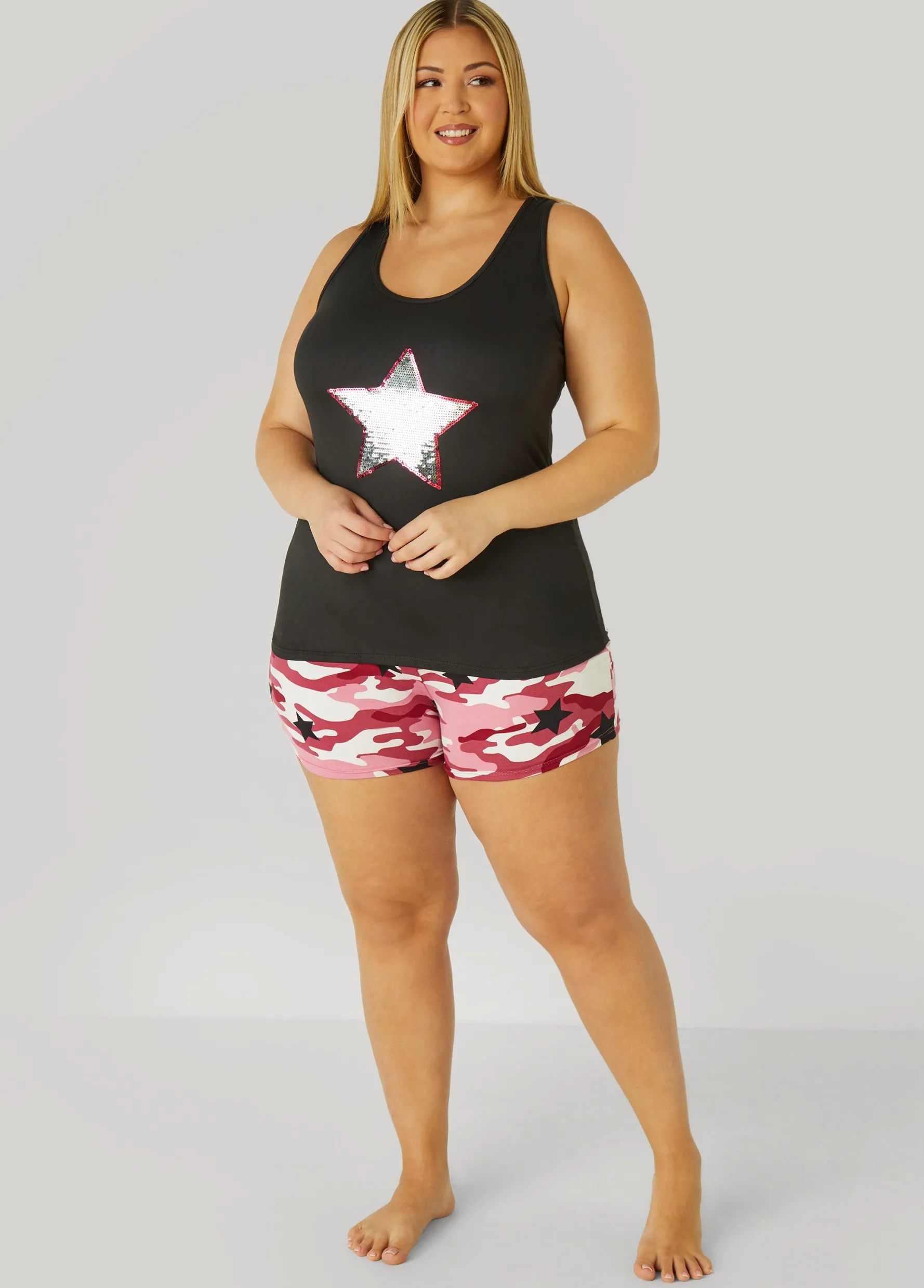 Best Ashley Stewart Emme Jordan Star PJs Shorts Set Multi