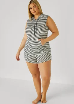 Best Ashley Stewart Emme Jordan Striped PJs Shorts Set Black