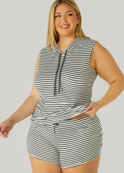 Best Ashley Stewart Emme Jordan Striped PJs Shorts Set Black