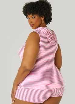 Discount Ashley Stewart Emme Jordan Striped Shorts Set Pink