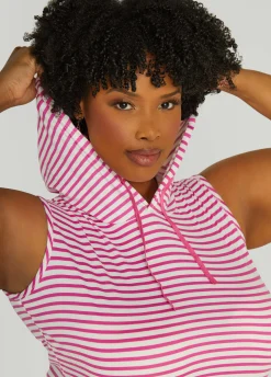Discount Ashley Stewart Emme Jordan Striped Shorts Set Pink