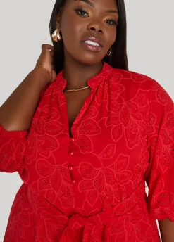 Clearance Ashley Stewart Eyelet Cotton Puff Sleeved Dress