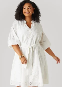 Clearance Ashley Stewart Eyelet Cotton Puff Sleeved Dress