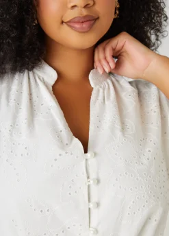 Clearance Ashley Stewart Eyelet Cotton Puff Sleeved Dress