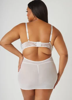 Best Ashley Stewart Eyelet Paneled Lace Chemise Set White