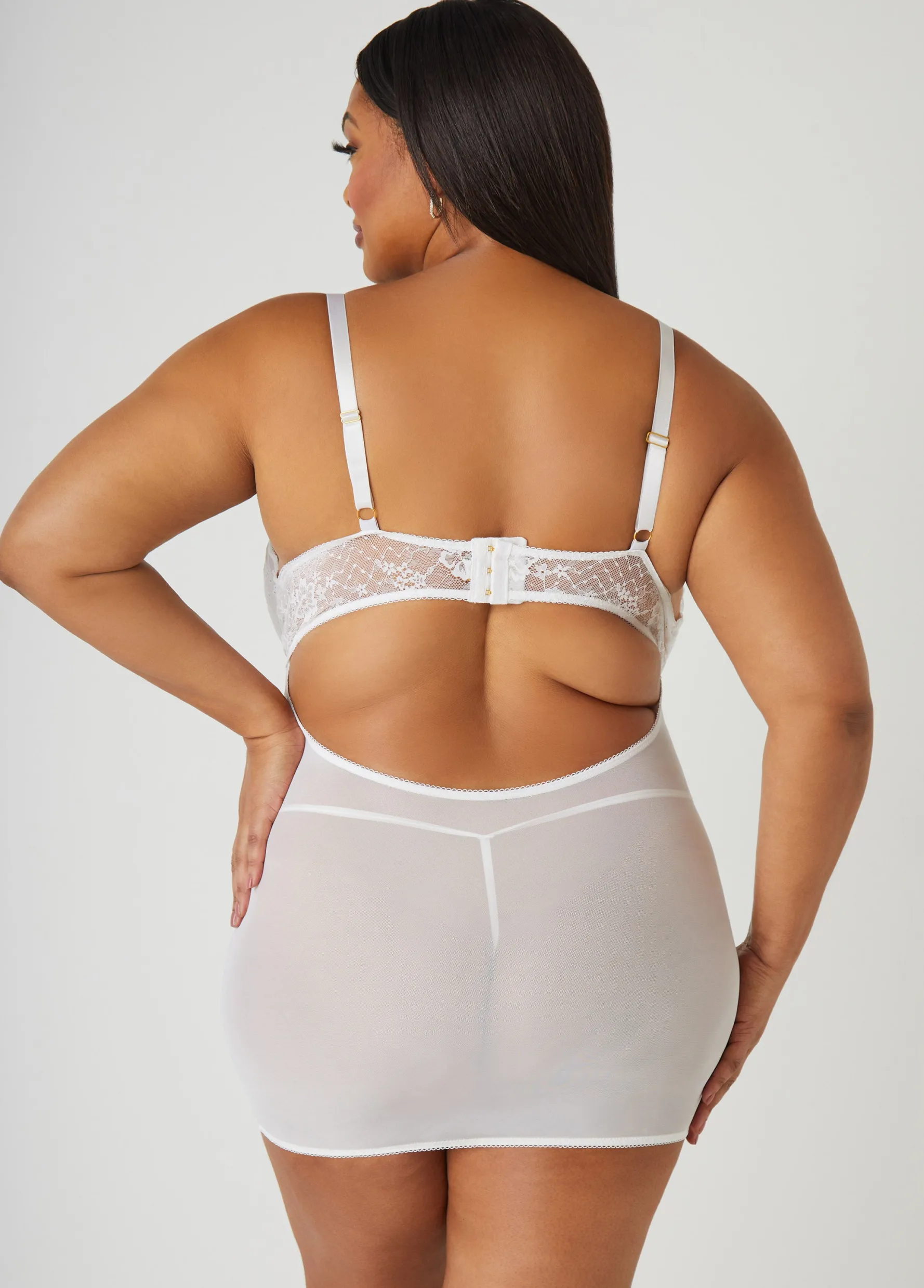 Best Ashley Stewart Eyelet Paneled Lace Chemise Set White