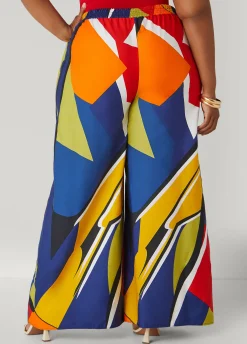 New Ashley Stewart Face Print Wide Leg Pants Multi