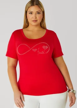 Fashion Ashley Stewart Faith Crystal Tee Red