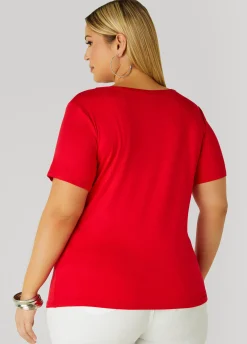 Fashion Ashley Stewart Faith Crystal Tee Red