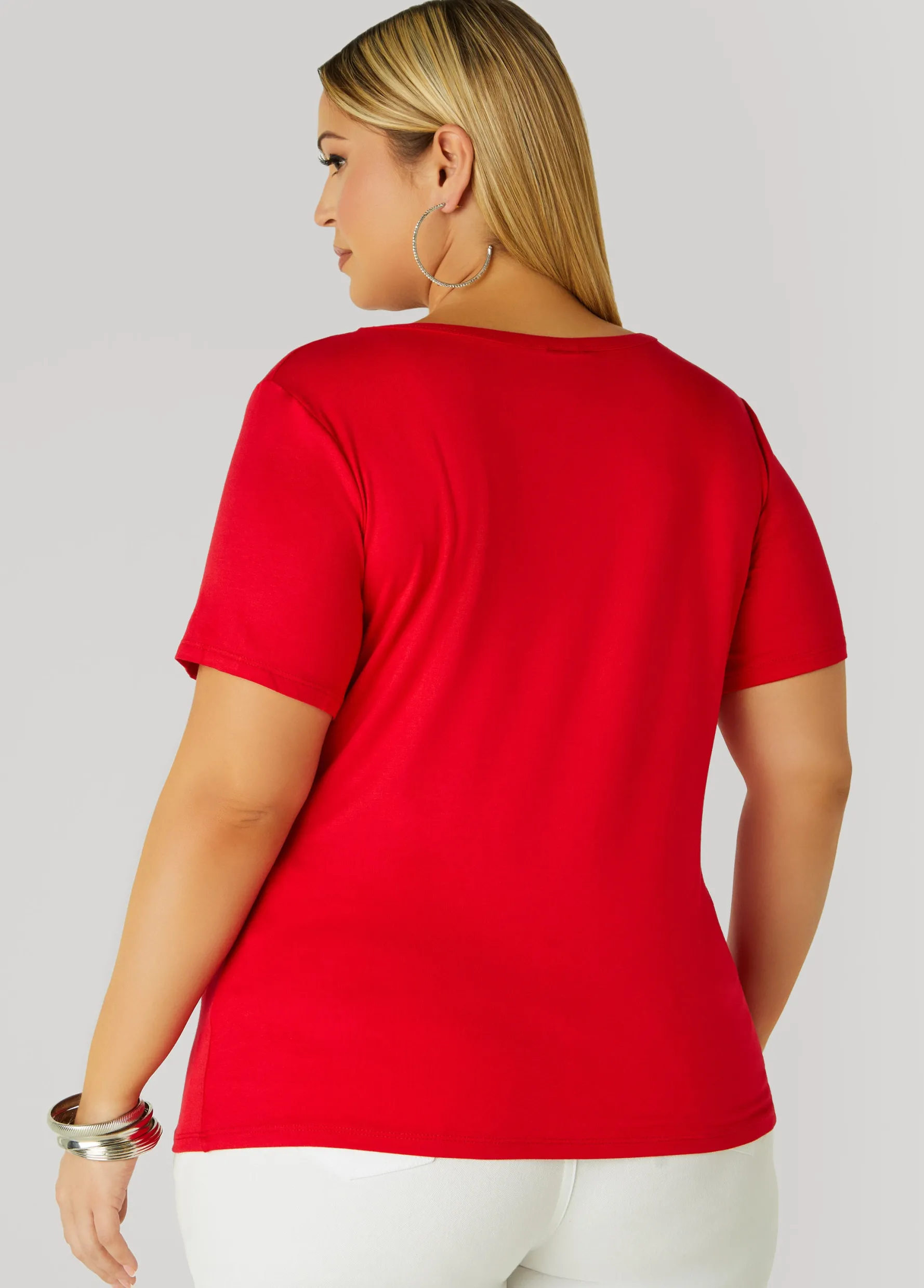 Fashion Ashley Stewart Faith Crystal Tee Red