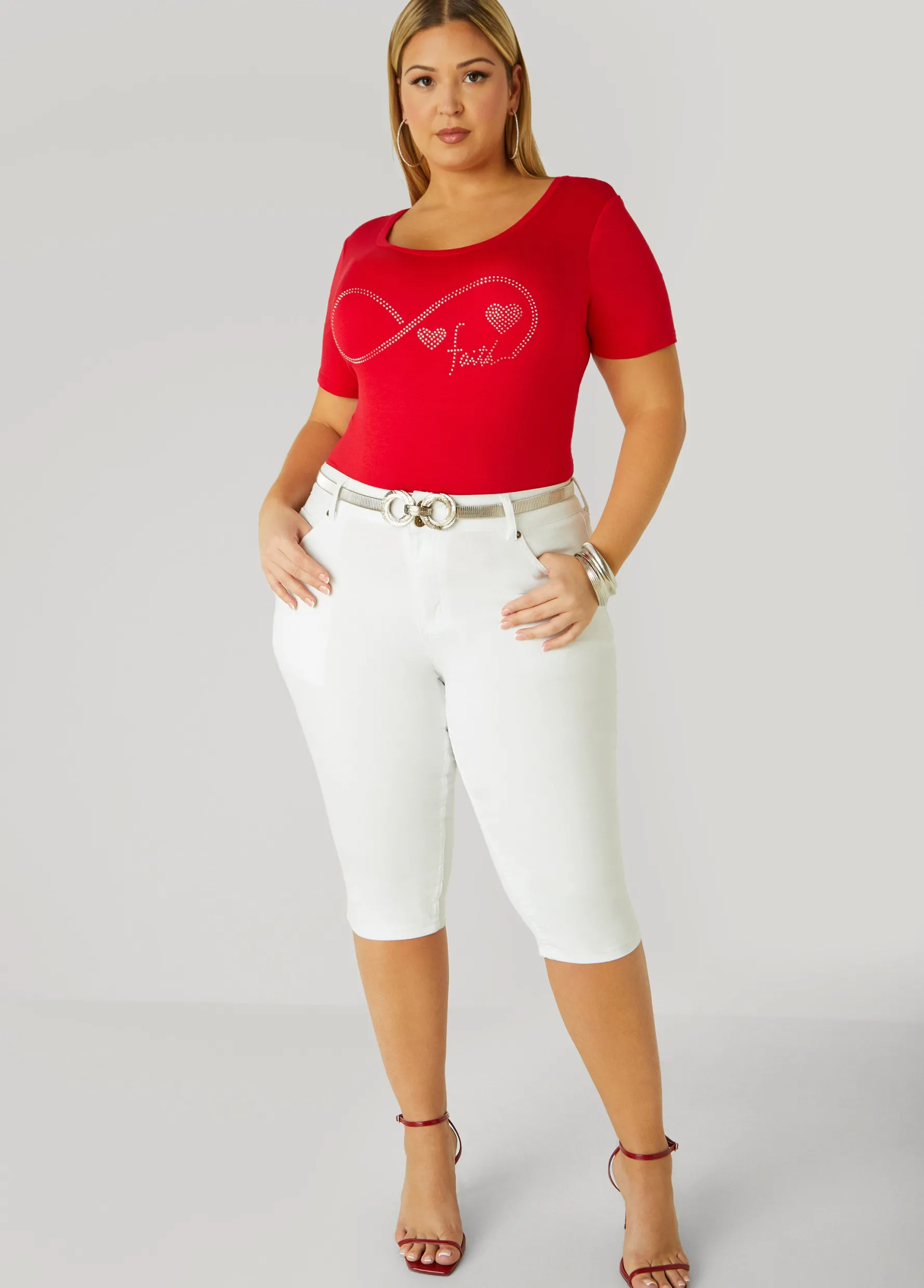 Fashion Ashley Stewart Faith Crystal Tee Red