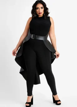 Discount Ashley Stewart Faux Leather Asymmetric Skirt Belt Black