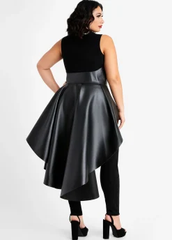 Discount Ashley Stewart Faux Leather Asymmetric Skirt Belt Black