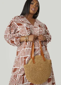 Fashion Ashley Stewart Faux Leather Trimmed Straw Bag Natural