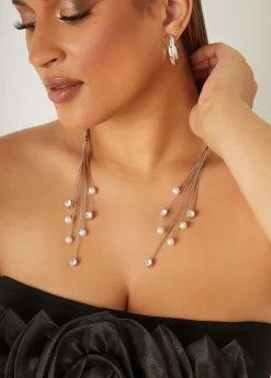 Hot Ashley Stewart Faux Pearl & Crystal Fireworks Collar Silver