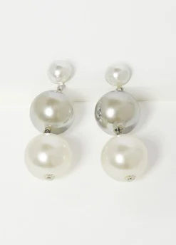 Discount Ashley Stewart Faux Pearl And Bead Earrings Silver
