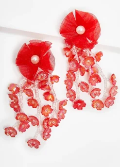 Online Ashley Stewart Faux Pearl And Bead Flower Earrings Aura Orange