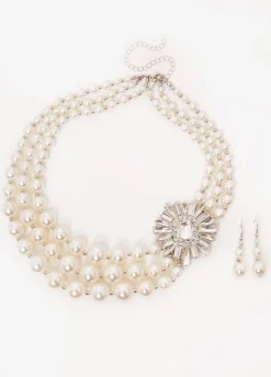Clearance Ashley Stewart Faux And Crystal Necklace Set Pearl