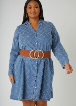 Clearance Ashley Stewart Faux Pearl Circle Stretch Belt Caramel Cafe