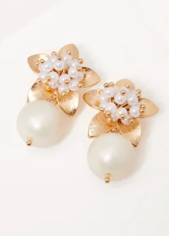 Online Ashley Stewart Faux Flower Earrings Pearl