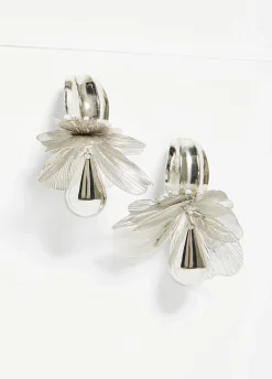 Outlet Ashley Stewart Faux Pearl Flower Hoop Earrings Silver
