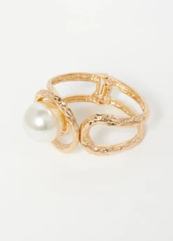 Online Ashley Stewart Faux Pearl Hammered Cuff Gold