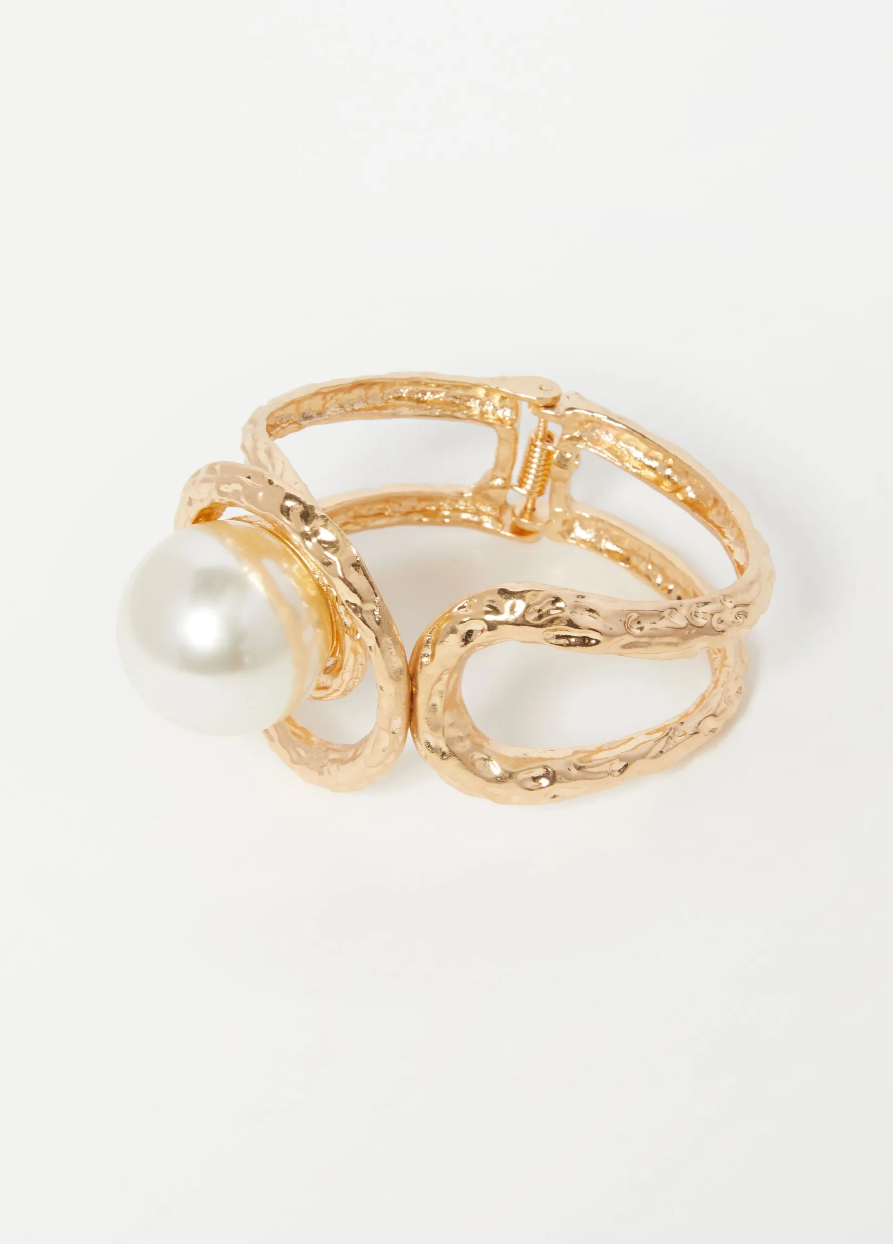Online Ashley Stewart Faux Pearl Hammered Cuff Gold