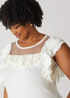 Discount Ashley Stewart Faux Pearl Mesh Paneled Top White