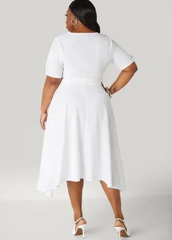 New Ashley Stewart Faux Wrap Hi Low Dress White