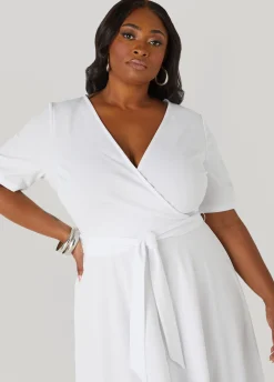 New Ashley Stewart Faux Wrap Hi Low Dress White