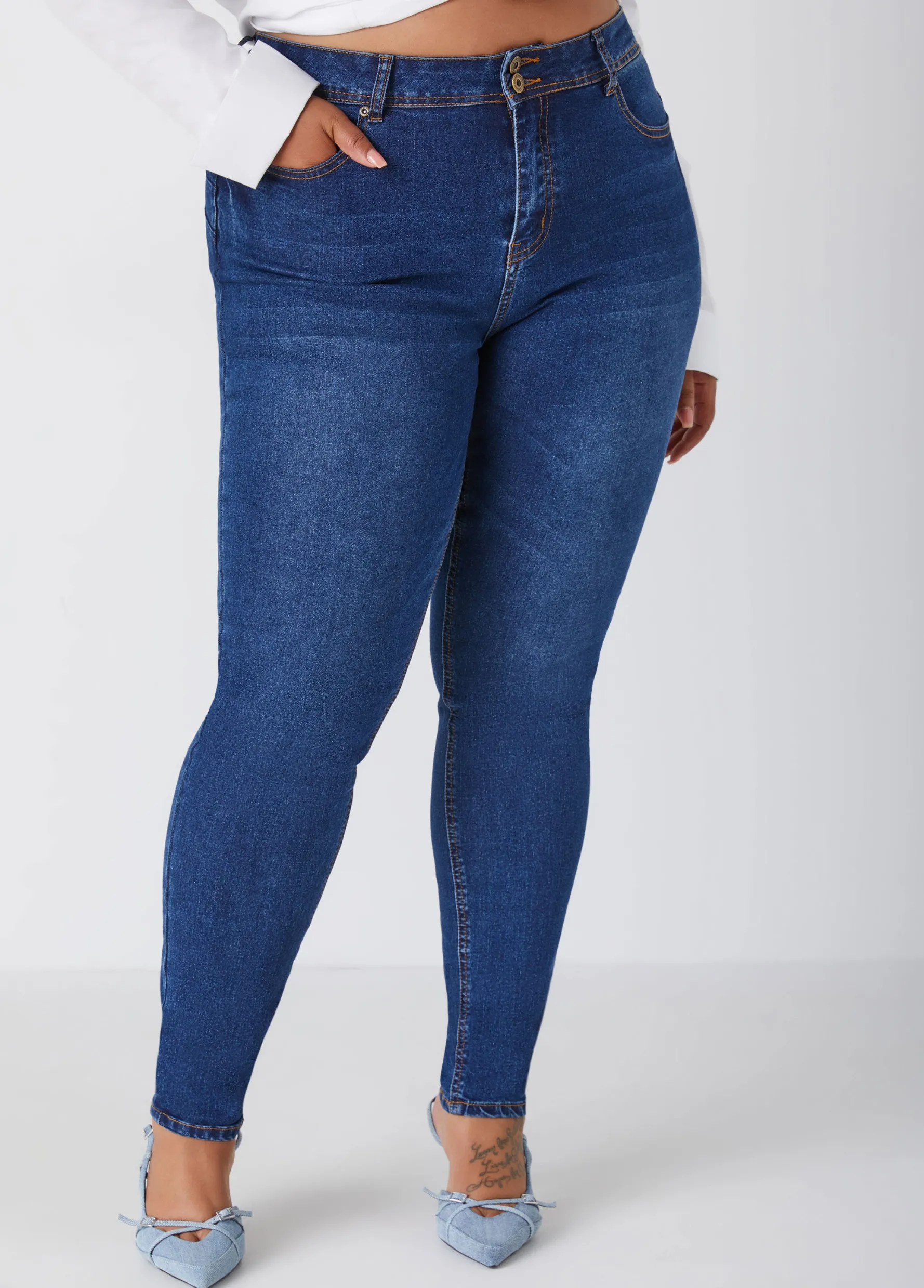New Ashley Stewart Fearless High Rise Skinny Jeans Indigo