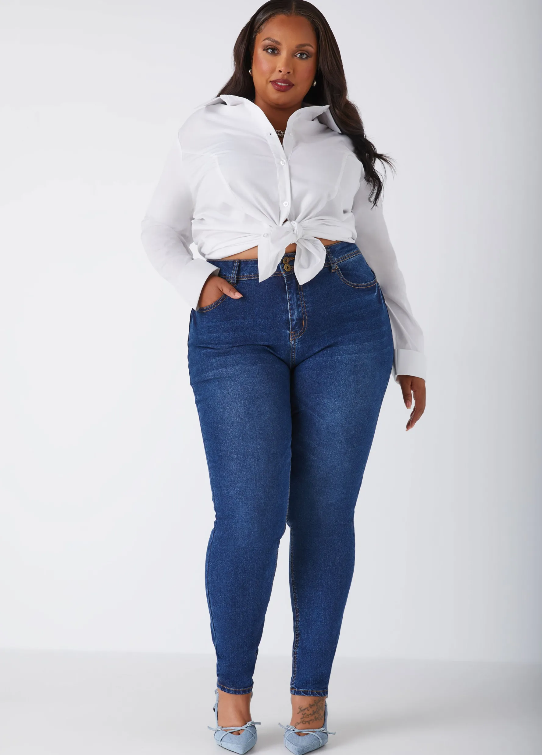 New Ashley Stewart Fearless High Rise Skinny Jeans Indigo